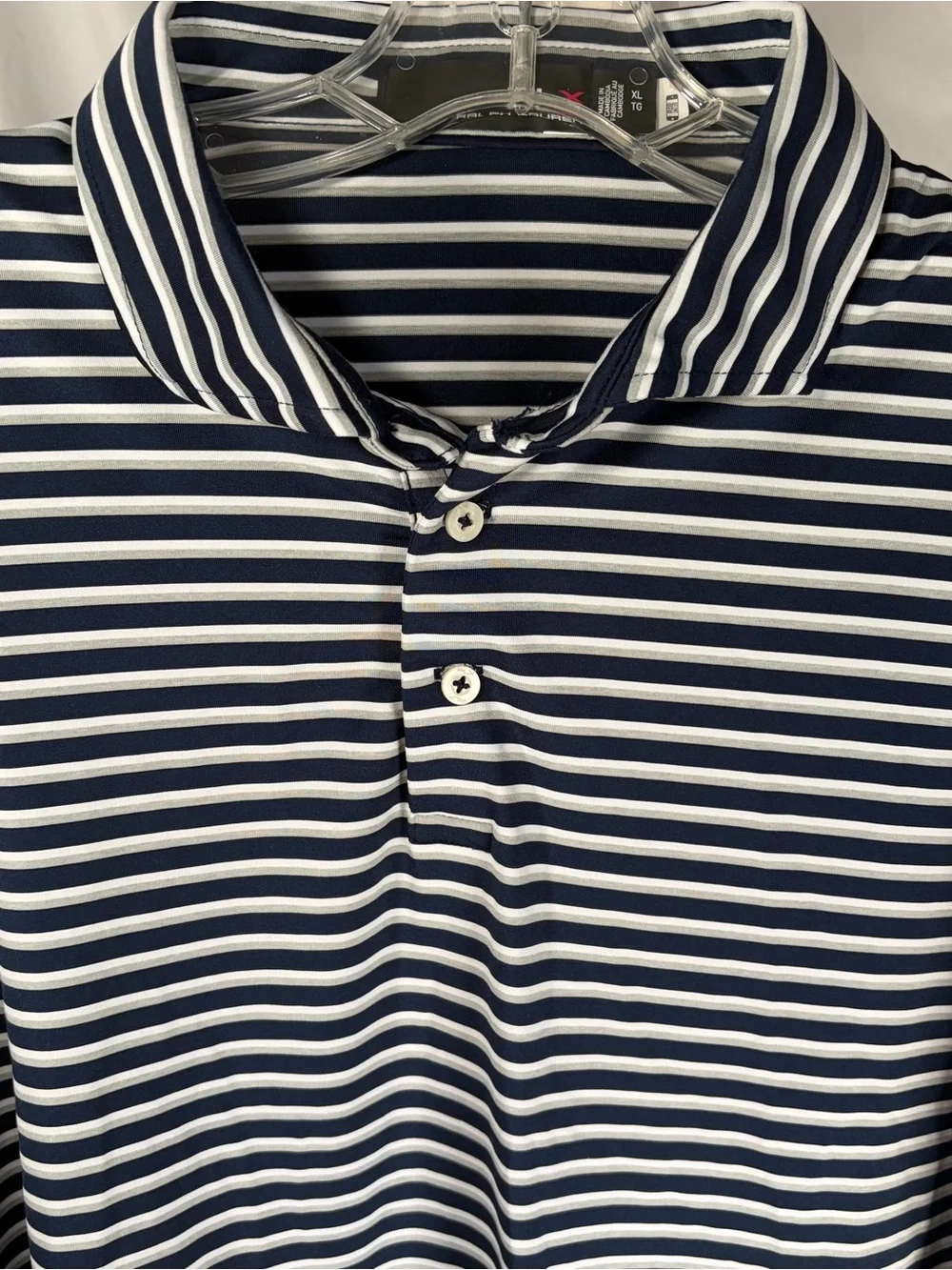 Ralph Lauren RLX Men’s Polo Performance Golf Shirt Navy, Gray, White Stripe XL